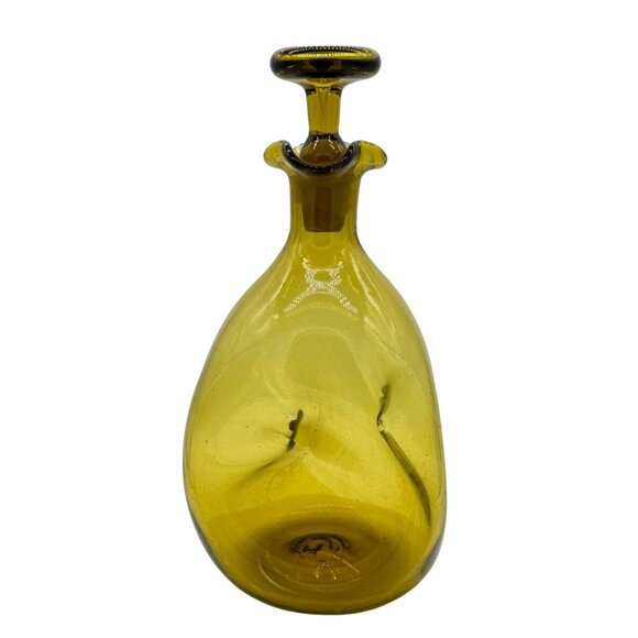 BLENKO DECANTER W/ STOPPER MCM #49 HONEY WHEAT 10.25" TALL DIMPLED USA NO FLAWS - Picture 1 of 7